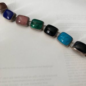 Mexican sterling silver gemstone and enamel bracelet